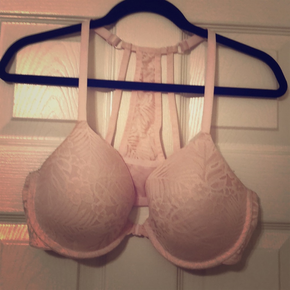 PINK Victoria's Secret Light Pink Lace Push-Up Bra with Strappy Back